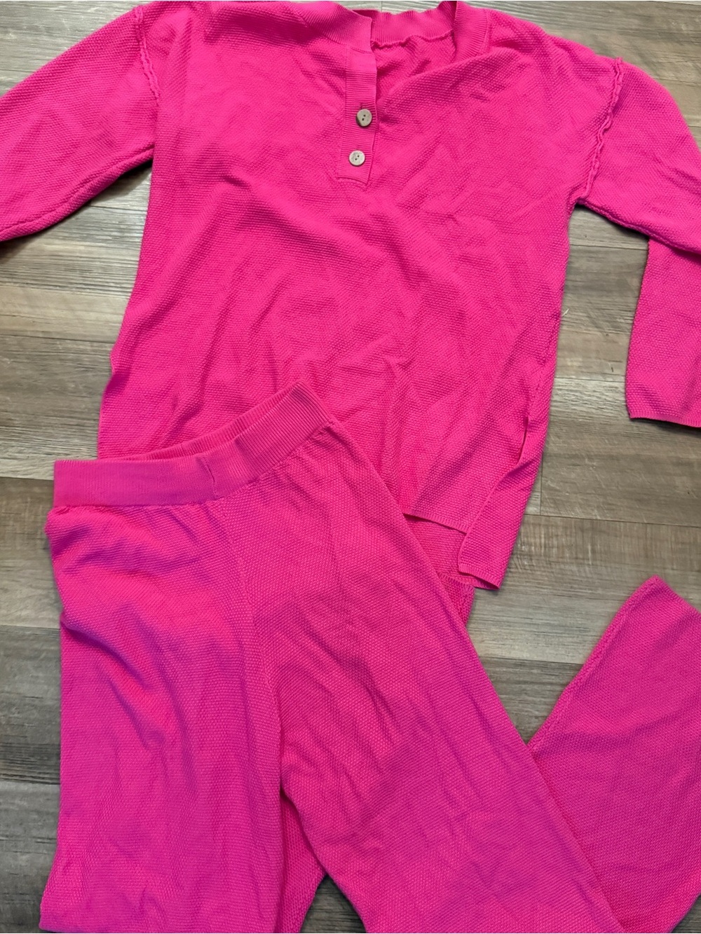 Hot Pink waffle henley 2 piece lounge set